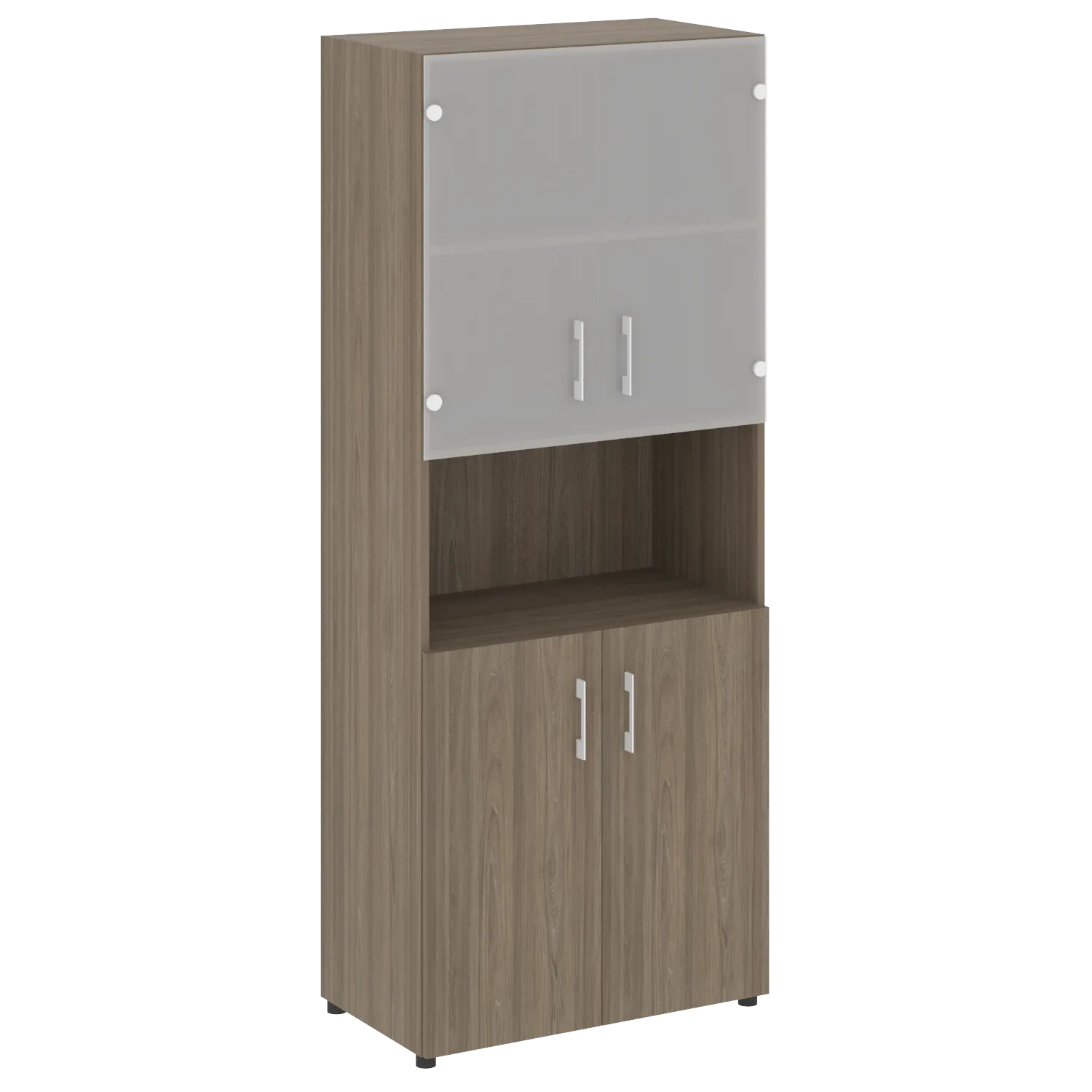 Шкаф высокий широкий (2 низких фасада ЛДСП + 2 низких фасада стекло) Yalta LT.ST-1.4 вяз благородный